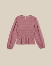 Charli Check Smocked Jersey Top, Pink (PINK), large