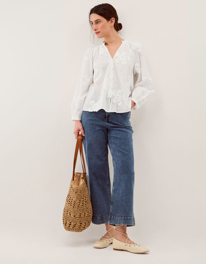 Aria Floral Appliqu&eacute; Blouse, White (WHITE), large