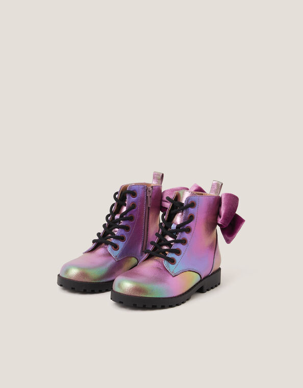 Rainbow Lace Up Boots, Pink (PINK), large