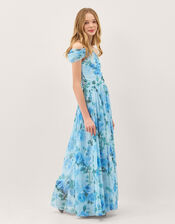 Texas One Shoulder Floral Prom Dress, Blue (BLUE), large