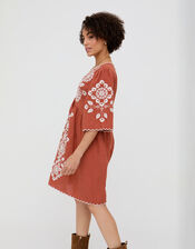 Raffya Arabella Embroidered Mini Dress, Orange (RUST), large