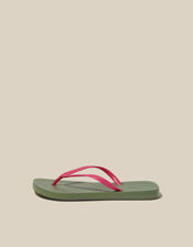 Lea Contrast Flip Flops, Green (KHAKI), large