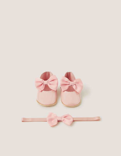 Baby Bow Patent Booties & Headband Set, Pink (PINK), large