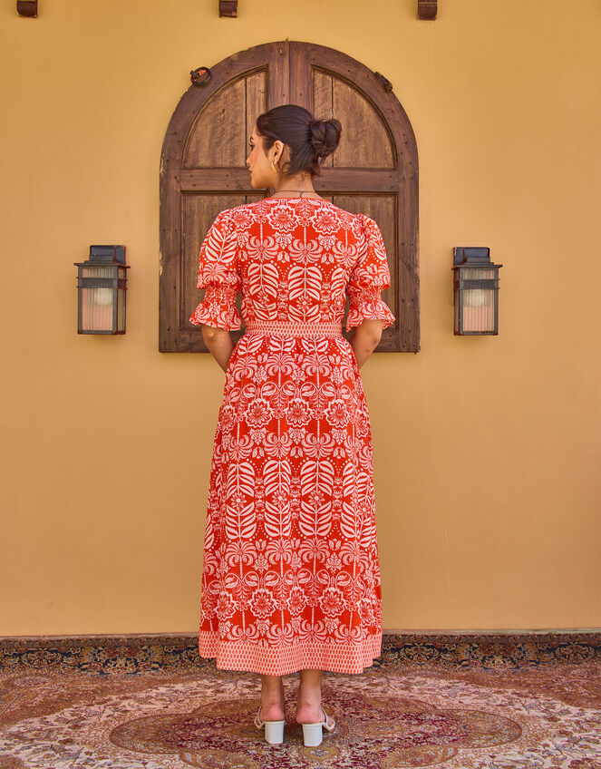 India & Mills Katie Tropic Midi Dress, Red (RED), large