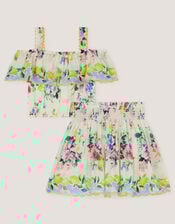 Lemon Rose Print Top & Skort Set, White (WHITE), large