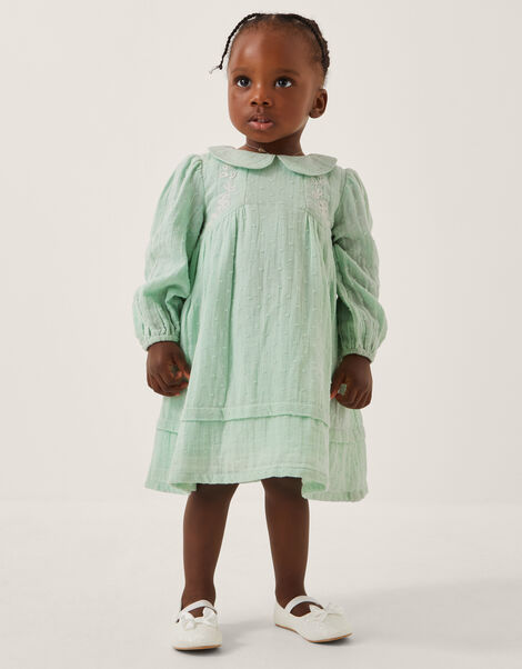 Baby Embroidered Collar Long Sleeve Dress, Green (GREEN), large