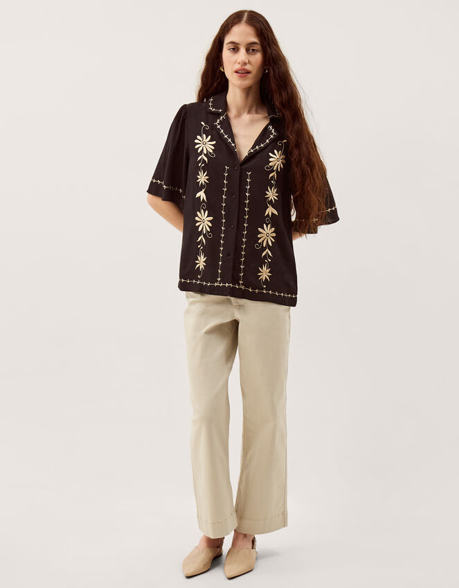 Wren Floral Embroidered Shirt, Black (BLACK), large