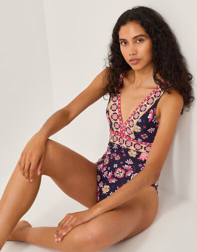 Abbie Floral Print Swimsuit, Blue (NAVY), large