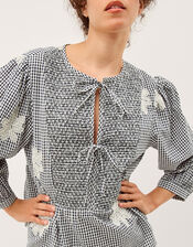 Mimi Embroidered Gingham Top, Black (BLACK), large