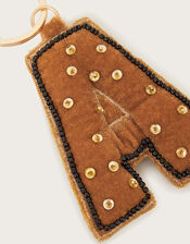 Bead Velvet Initial Keyring, Gold (GOLD), large