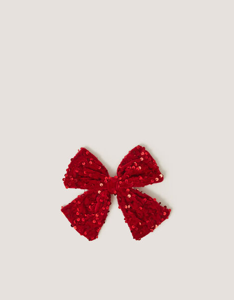 Sequin Velvet Bow Clip, Red (RED), large