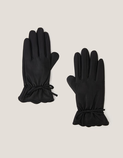 Eva Bow Leather Gloves, Black (BLACK), large