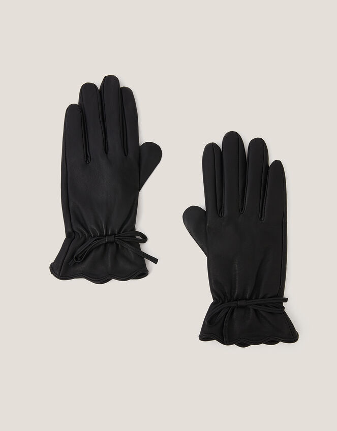 Eva Bow Leather Gloves, Black (BLACK), large