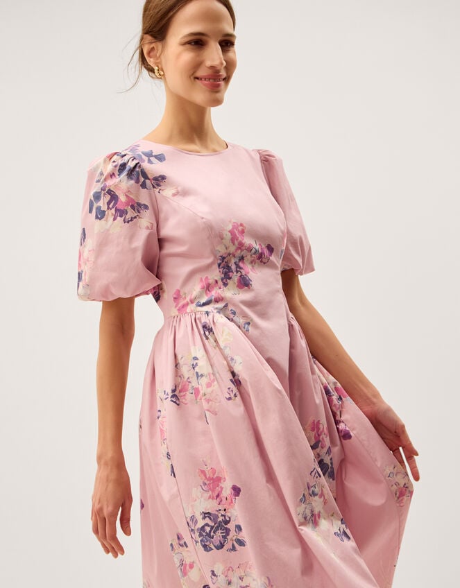 Amber Puff Sleeve Floral Midi Dress, Pink (PINK), large