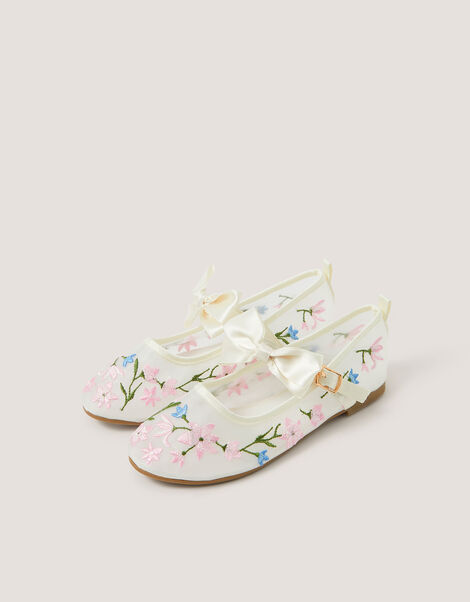Flower Embroidered Bow Ballet Flats, Multi (MULTI), large