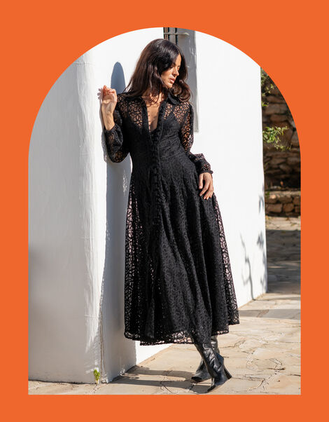 Lyrical Sisters Chira Lace Shirt Dress, Black (BLACK), large