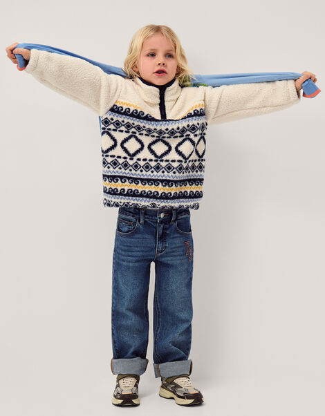 Ikat Print Half Zip Fleece, Camel (BEIGE), large