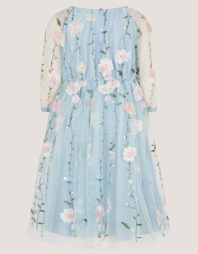 Willow Long Sleeve Embroidered Party Dress, Blue (BLUE), large