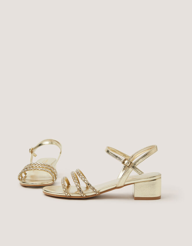 Embellished Strap Metallic Heels, Gold (PALE GOLD), large