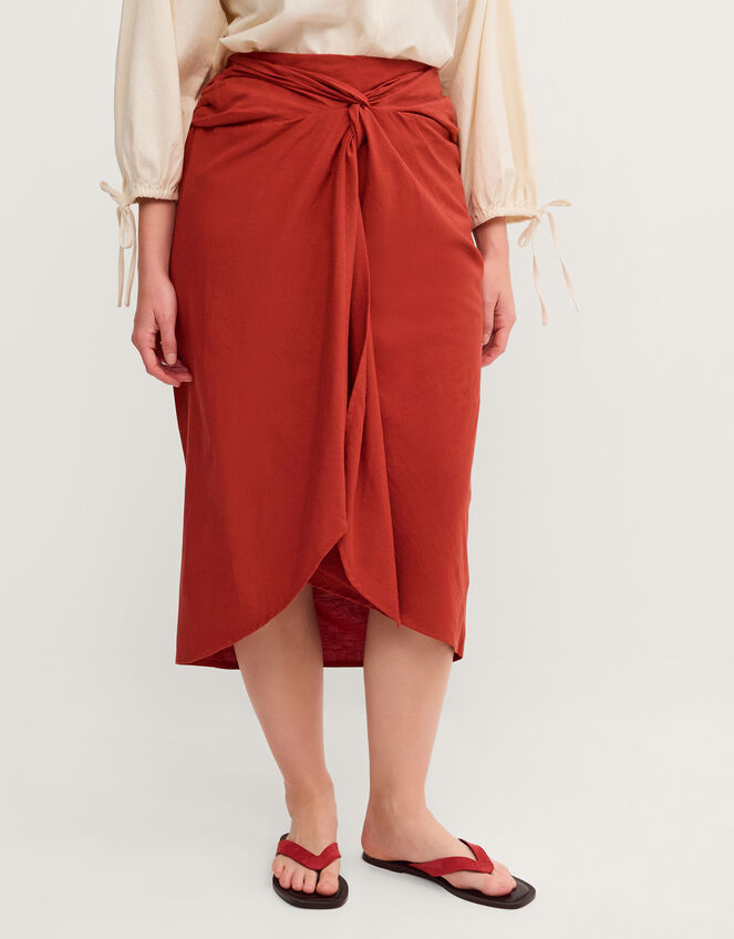 Callie Thorpe x Monsoon&nbsp;Linen Blend Sarong Skirt, Orange (RUST), large
