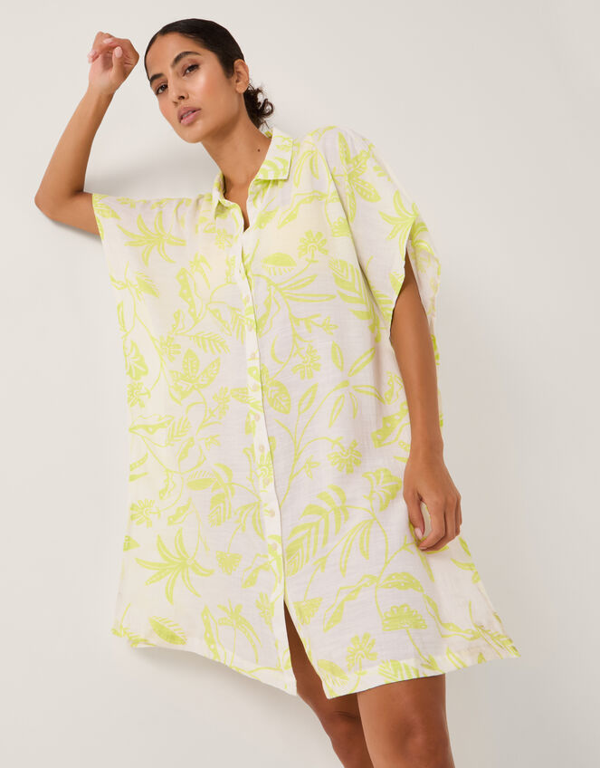 Adele Tropical Print Mini Shirt Dress, Green (LIME), large