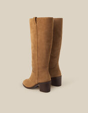Isla Suede Knee High Heeled Boots, Tan (TAN), large