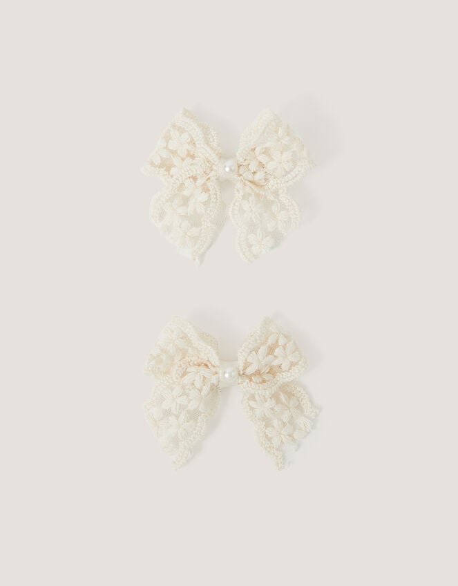 2-Pack Mini Lacy Bow Hair Clips, , large