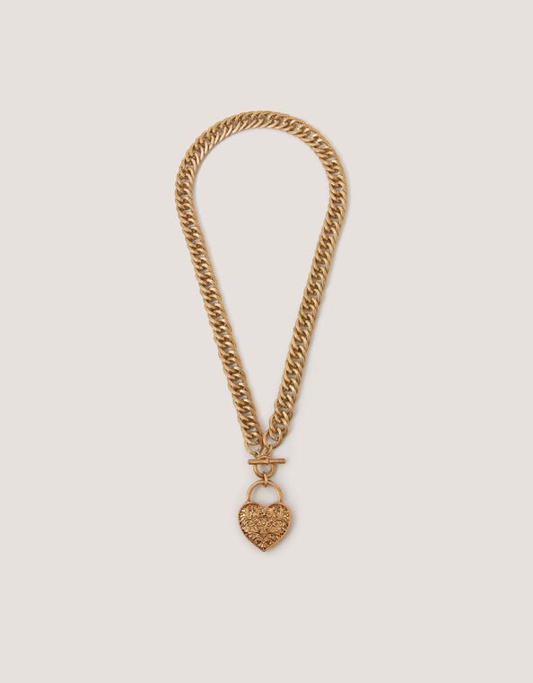 Heart Padlock T-Bar Necklace, , large