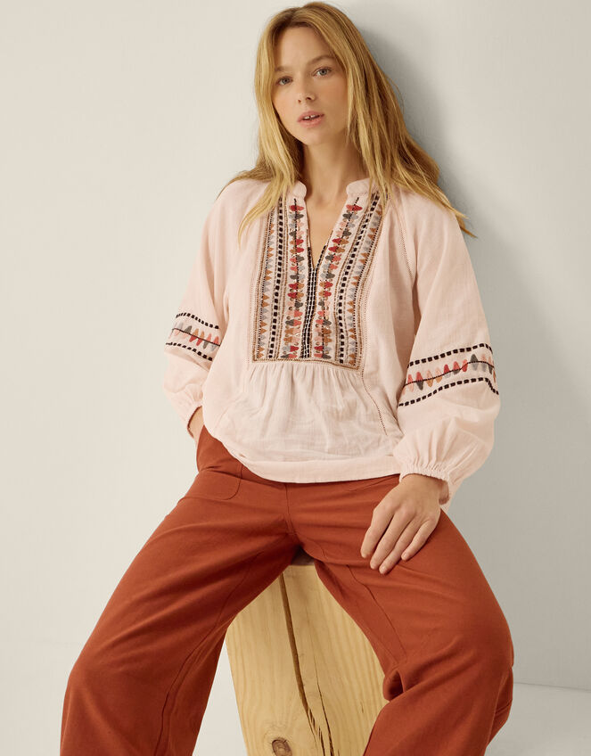 Aoife Geometric Embroidered Top, Pink (BLUSH), large