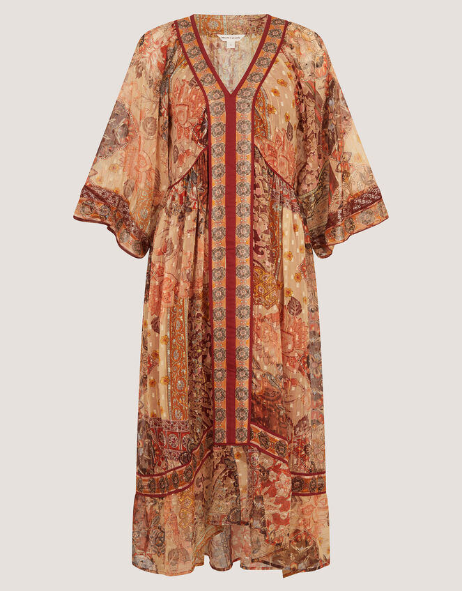 Evelina Shimmer Floral Print Midi Dress, Brown (BROWN), large