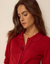 Carey Cable Knit Cardigan, Red (RED), large