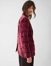 East Jude Print Velvet Blazer, Red (BERRY), large