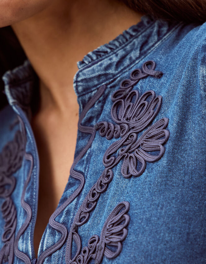 Melissa Embroidered Denim Midi Dress, Blue (MID AUTHENTIC BLUE), large