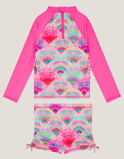 Rainbow Shell UPF50+ Rash Vest Swim Set, Pink (PINK), large