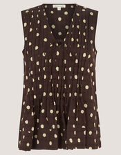 Paris Sleeveless Polka Dot Top, Brown (CHOCOLATE), large