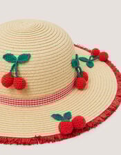 Cherry Straw Sun Hat, Natural (NATURAL), large