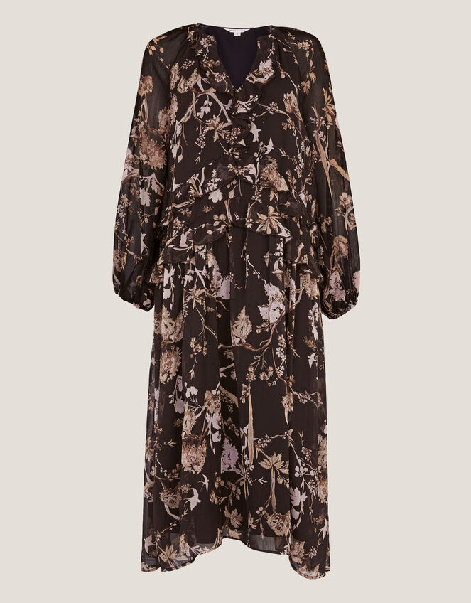 Jada Floral Print Ruffle Midi Dress, Brown (CHOCOLATE), large