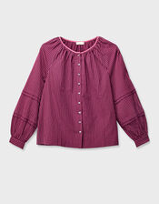 East Sereni Striped Cotton Shirt, Red (BERRY), large