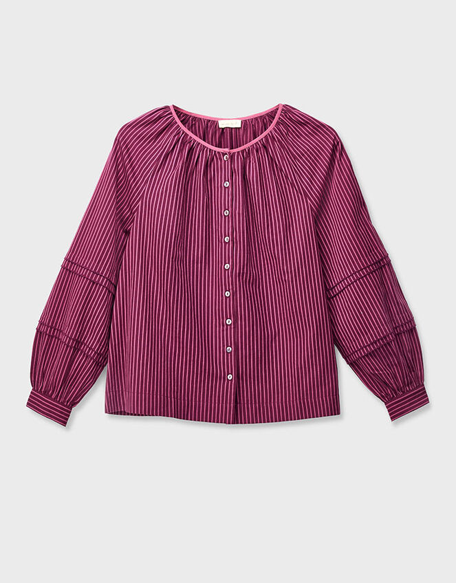 East Sereni Striped Cotton Shirt, Red (BERRY), large
