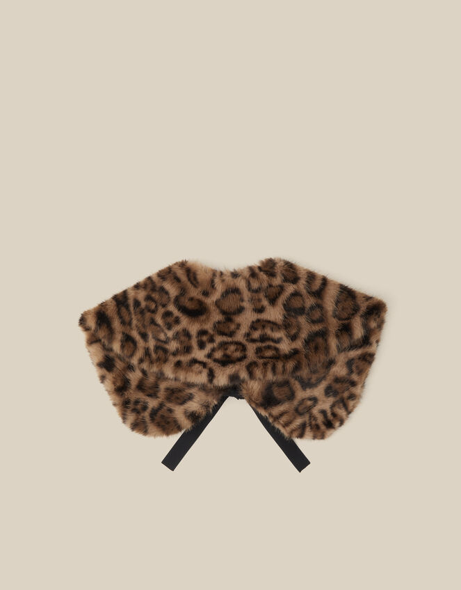 Niya Leopard Print Faux Fur Collar, , large