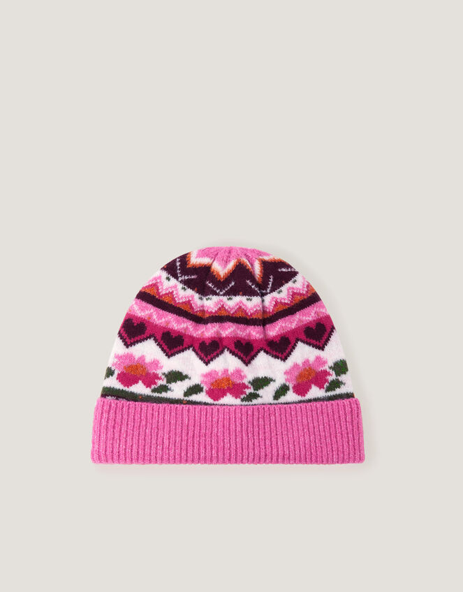 Rose Intarsia Beanie Hat, Multi (MULTI), large