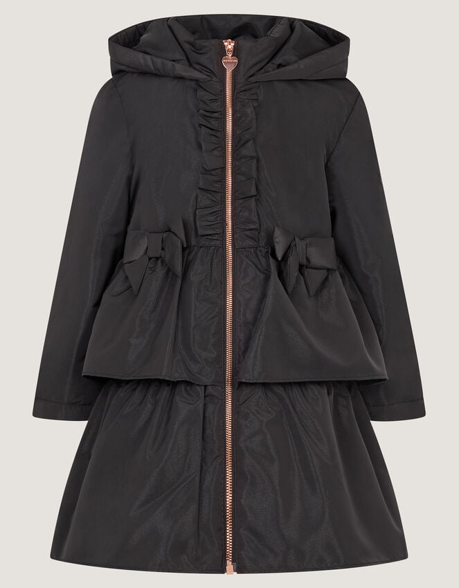 Bow Ruffle Shower Resistant Jacket, Black (BLACK), large