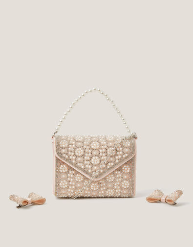 Embellished Pearl Bag & Hair Clip Set, , large