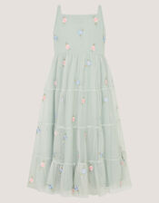 Luna Floral Embroidered Mesh Dress, Green (SAGE), large