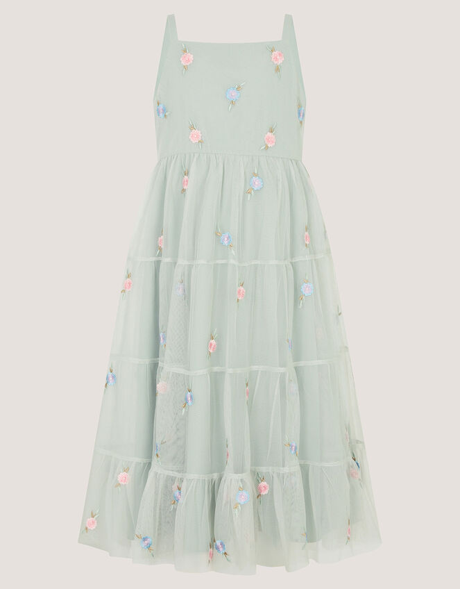 Luna Floral Embroidered Mesh Dress, Green (SAGE), large