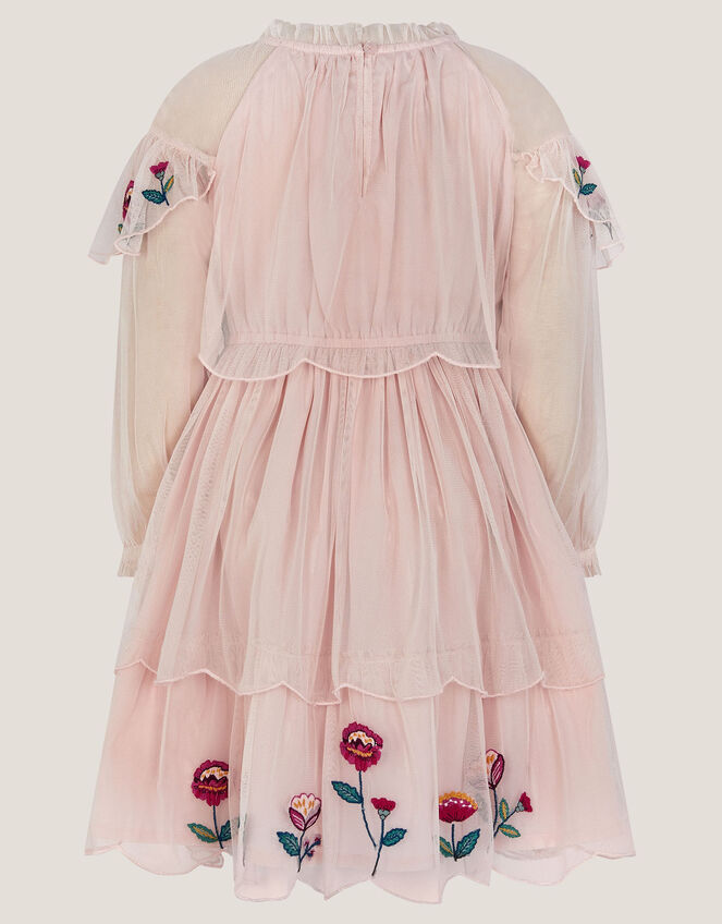 Floral Embroidered Scallop Tiered Dress, Cream (CREAM), large