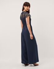 Monica Lace Wide Leg Jumpsuit, Blue (NAVY), large