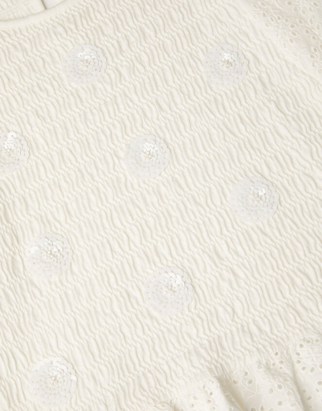 Sequin Broderie Smocked Top, Ivory (IVORY), large