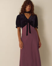 Fiona Puff Sleeve Velvet Satin Midi Dress, Red (WINE), large