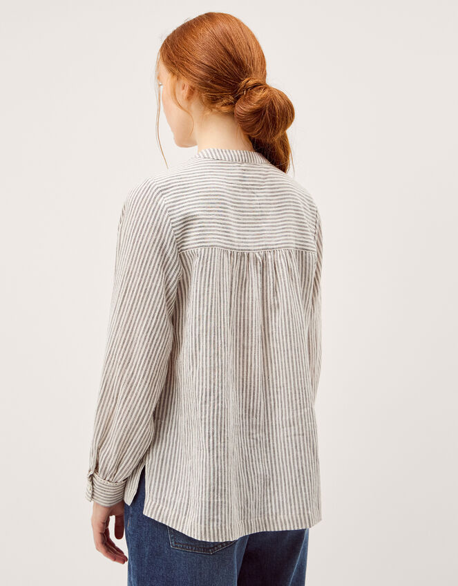 Hettie Embroidered Shirred Stripe Shirt, Black (BLACK), large